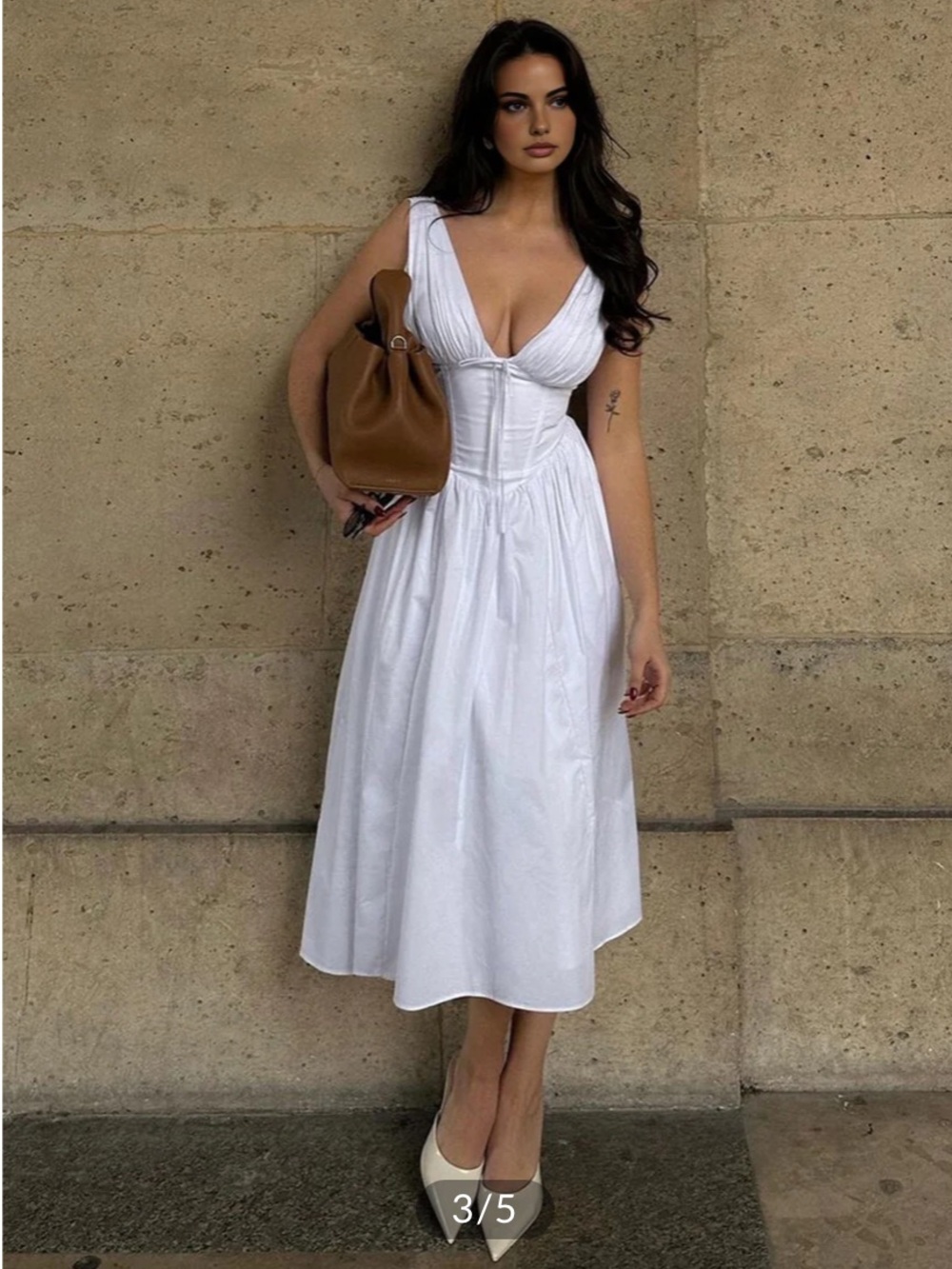 Commense White Sleeveless V-Neck Midi Dress - Picture 3 of 7